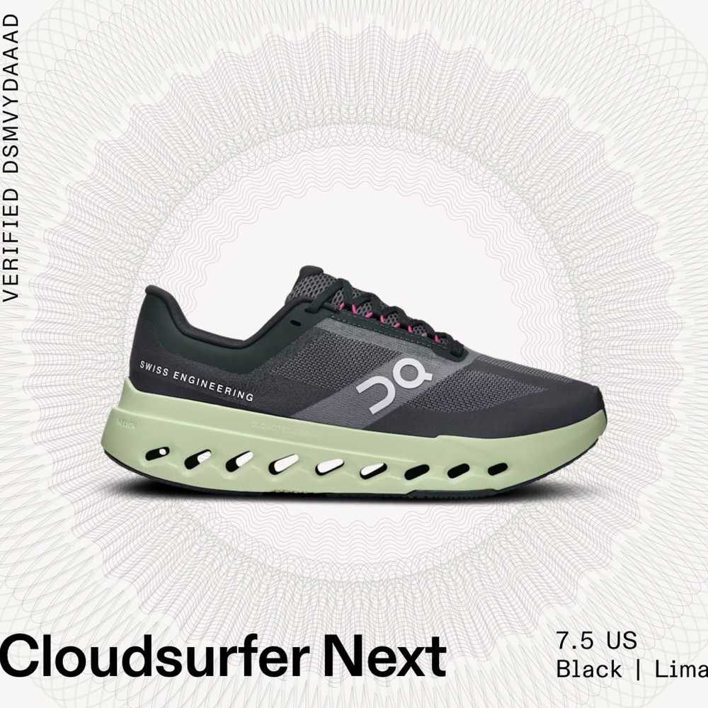 Brand New! On Running Cloudsurfer Next Running Sneakers in Blk/Lima in 7.5